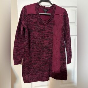 Style & Co. Marled Burgundy and Black V-Neck Cable Sweater